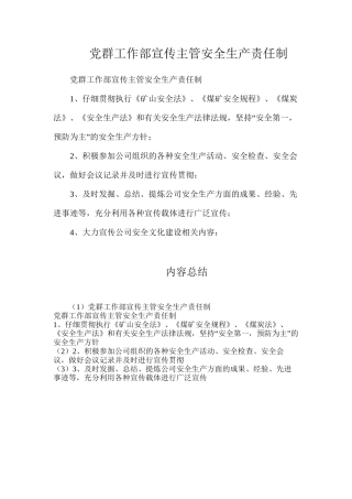 党群工作部宣传主管安全生产责任制