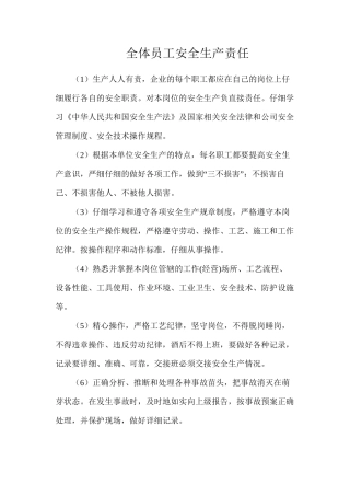 全体员工安全生产责任