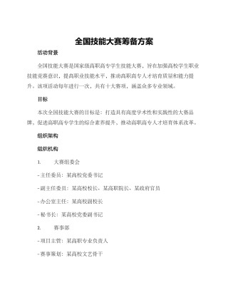 全国技能大赛筹备方案