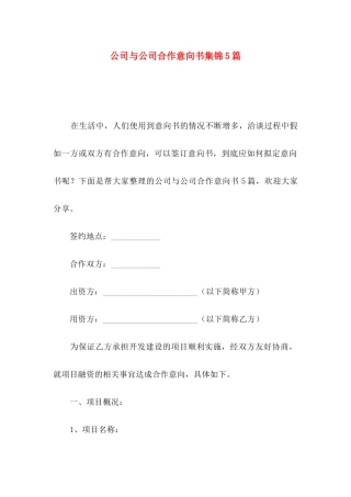 公司与公司合作意向书集锦5篇