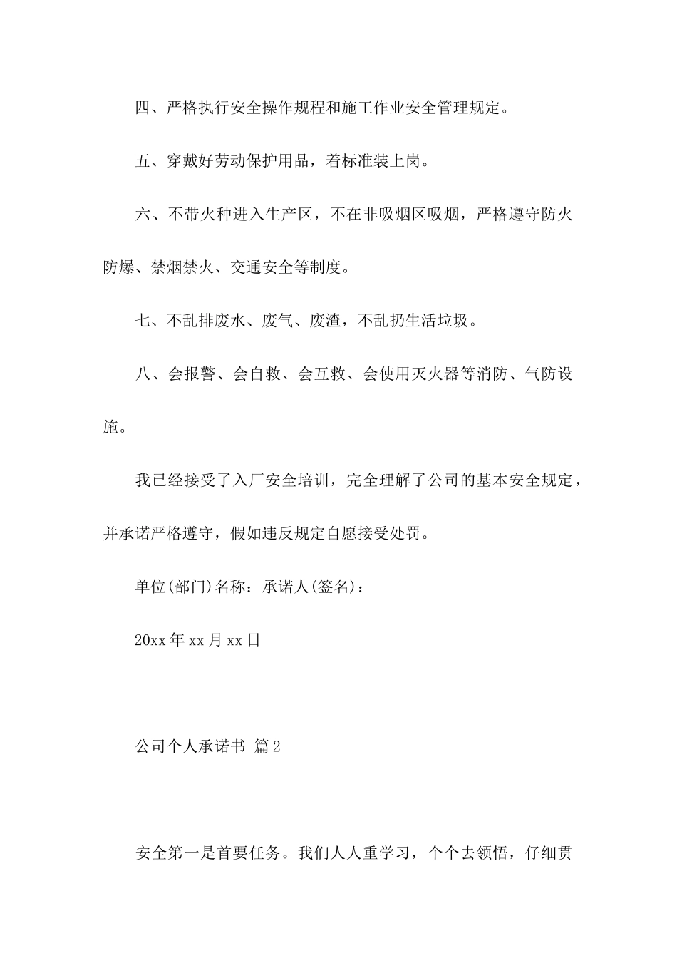 公司个人承诺书五篇_第2页
