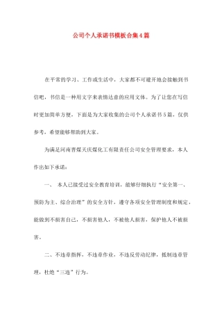 公司个人承诺书模板合集4篇
