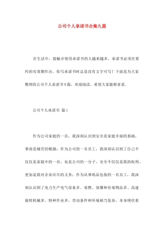 公司个人承诺书合集九篇