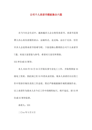 公司个人承诺书模板集合六篇
