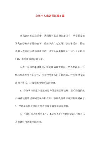 公司个人承诺书汇编5篇