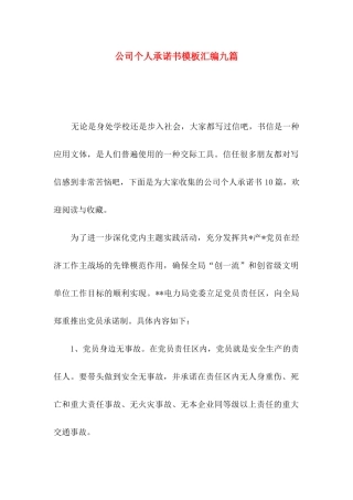 公司个人承诺书模板汇编九篇
