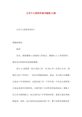 公司个人辞职申请书集锦15篇