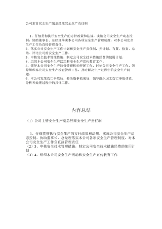 公司主管安全生产副总经理安全生产责任制