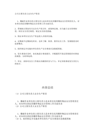 公司主要负责人安全生产职责