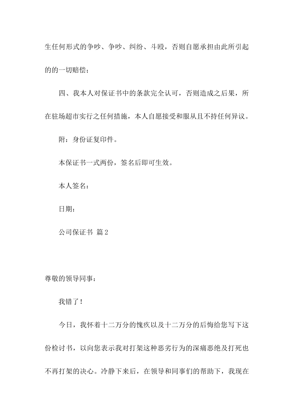 公司保证书锦集九篇_第2页