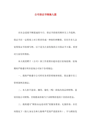 公司保证书锦集九篇