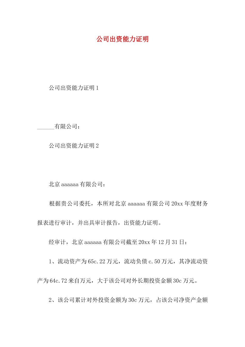 公司出资能力证明_第1页