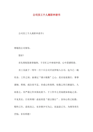 公司员工个人离职申请书