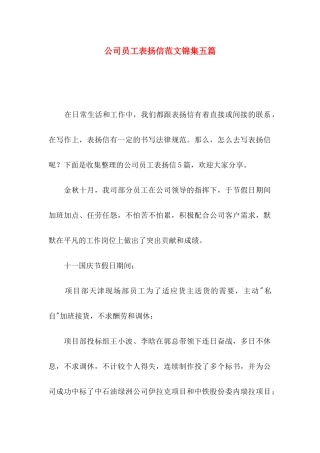 公司员工表扬信范文锦集五篇