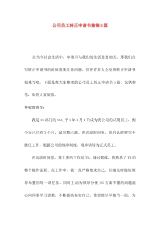 公司员工转正申请书集锦5篇