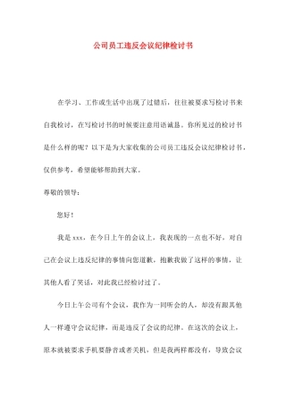 公司员工违反会议纪律检讨书