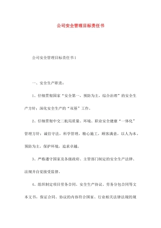 公司安全管理目标责任书