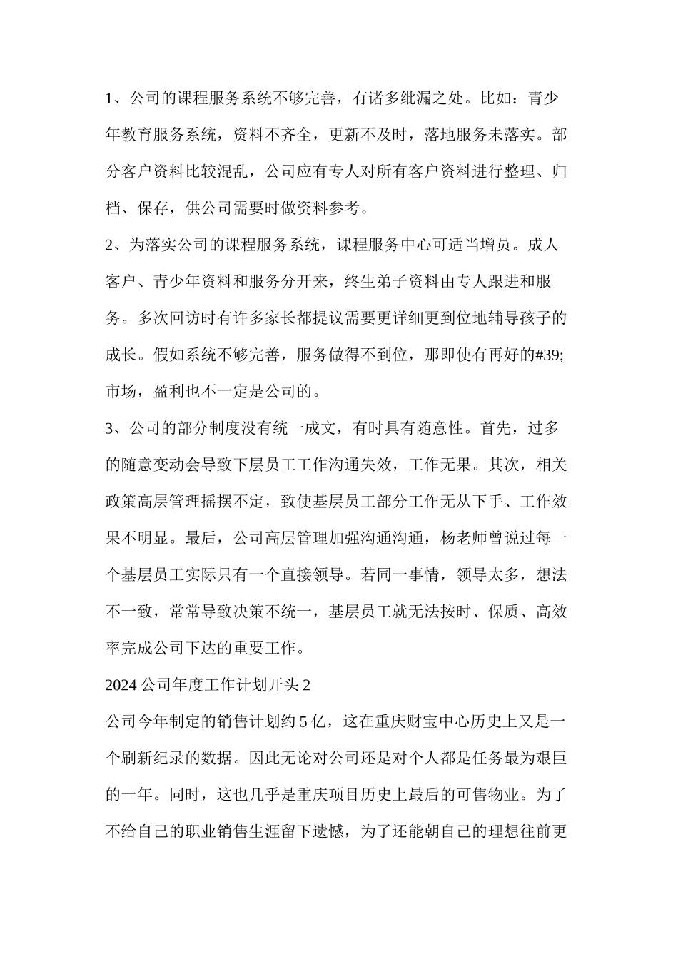 公司年度工作计划(2024公司年度工作计划开头五篇)_第3页