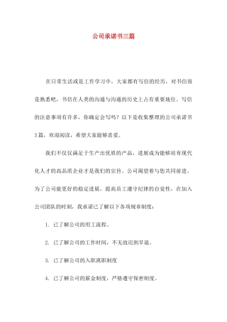 公司承诺书三篇（一）