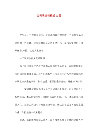 公司承诺书模板10篇（一）