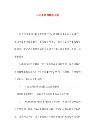 公司承诺书模板6篇