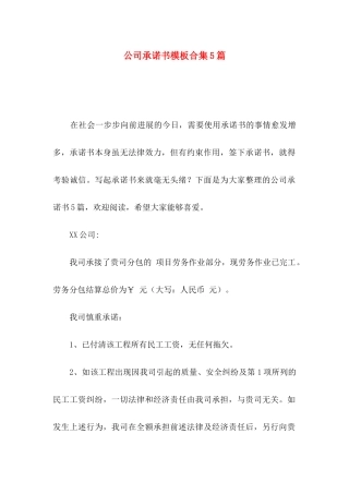 公司承诺书模板合集5篇