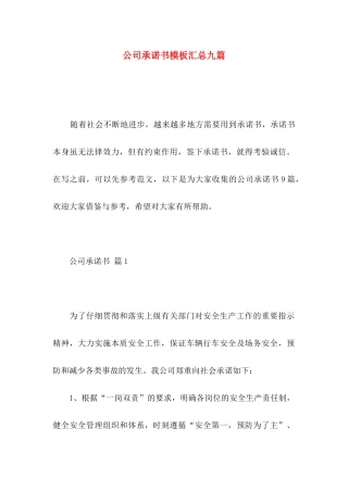 公司承诺书模板汇总九篇