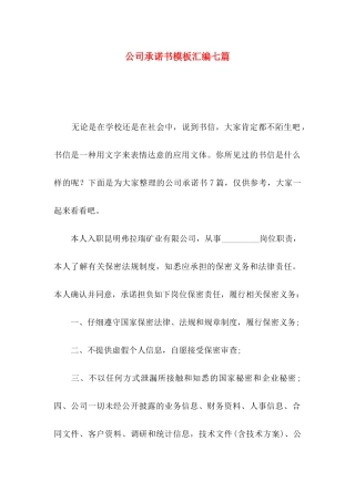 公司承诺书模板汇编七篇