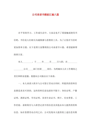 公司承诺书模板汇编八篇