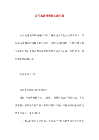 公司承诺书模板汇编五篇