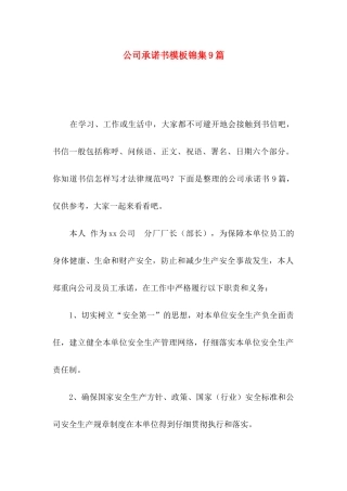 公司承诺书模板锦集9篇