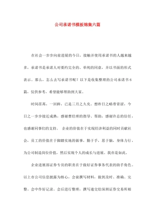 公司承诺书模板锦集六篇