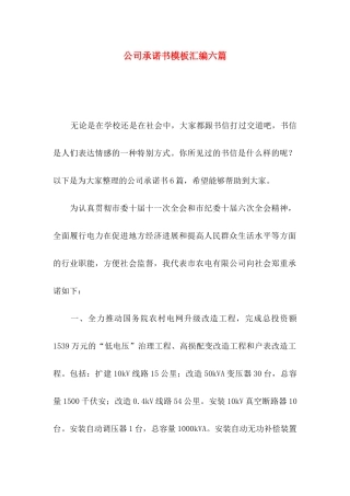 公司承诺书模板汇编六篇（一）