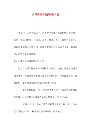 公司承诺书模板锦集六篇（一）