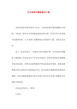 公司承诺书模板集合5篇