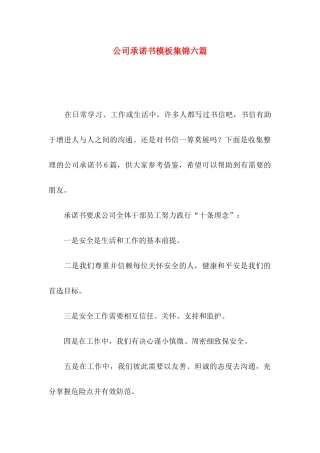 公司承诺书模板集锦六篇