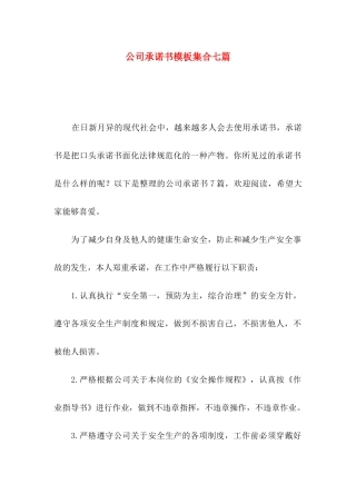 公司承诺书模板集合七篇