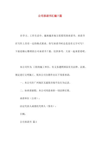 公司承诺书汇编7篇