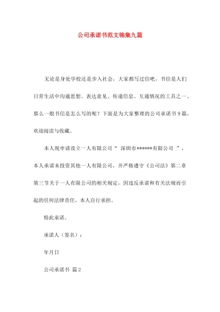 公司承诺书范文锦集九篇
