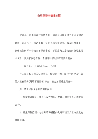 公司承诺书锦集5篇