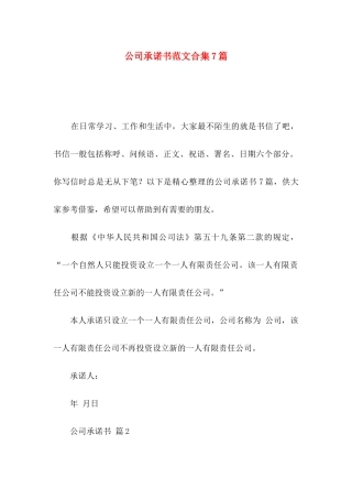 公司承诺书范文合集7篇