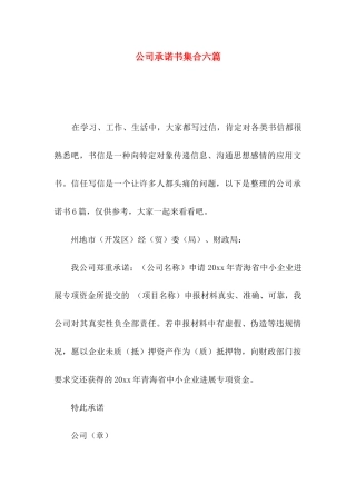 公司承诺书集合六篇