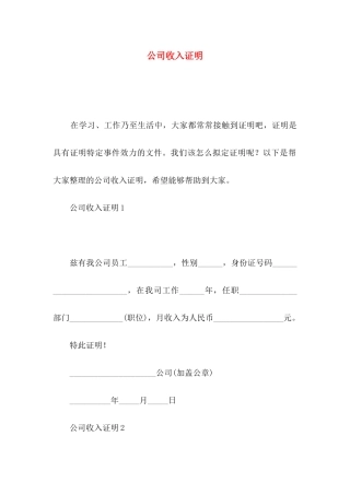 公司收入证明