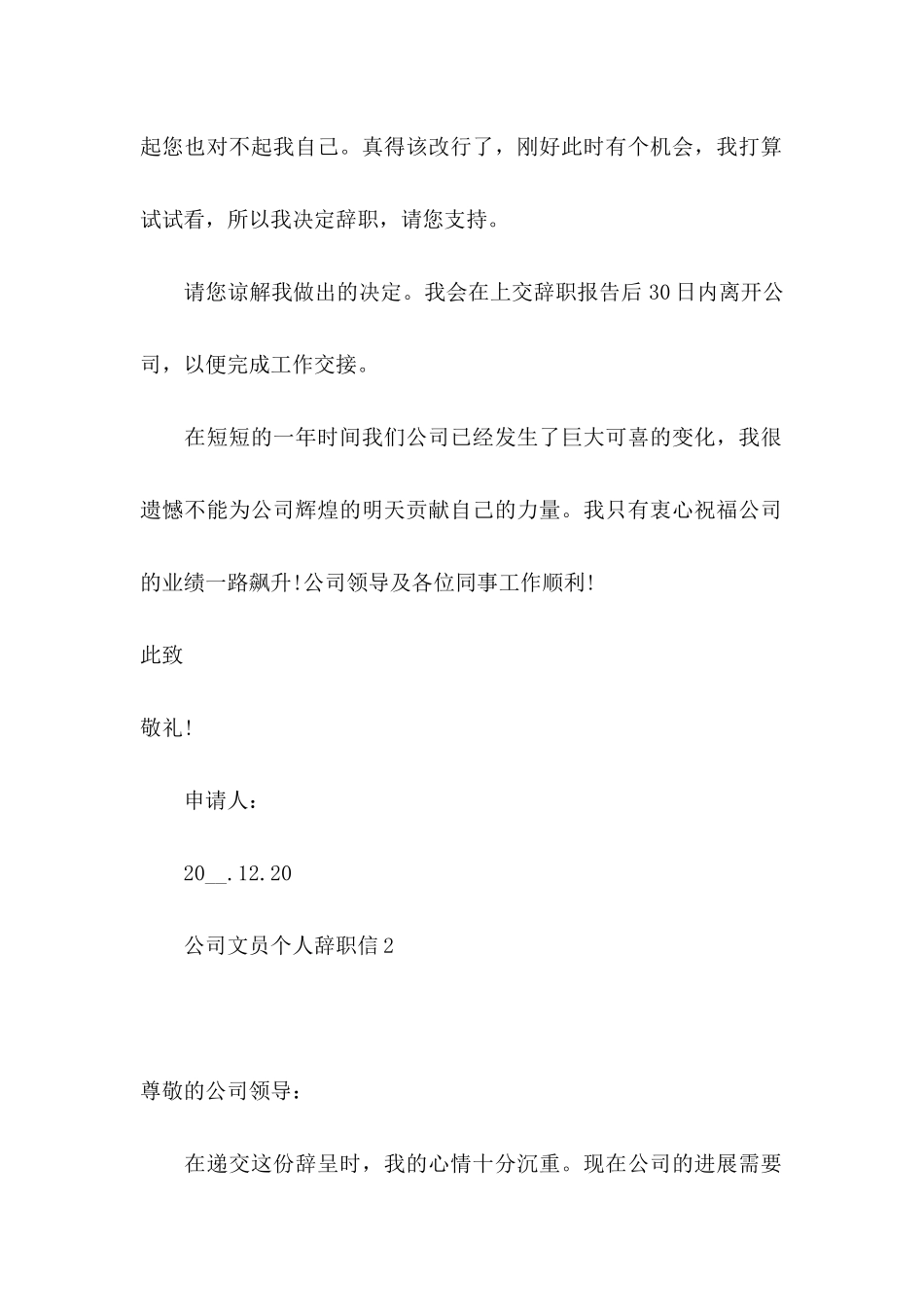 公司文员个人辞职信_第2页