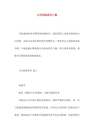 公司的承诺书三篇