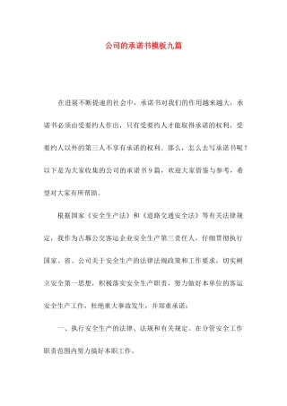 公司的承诺书模板九篇