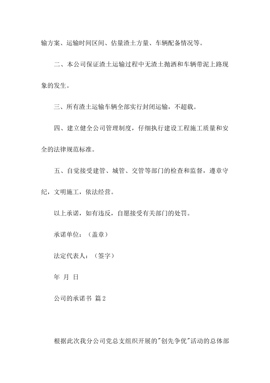 公司的承诺书模板五篇_第2页