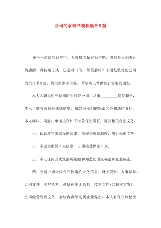 公司的承诺书模板集合9篇