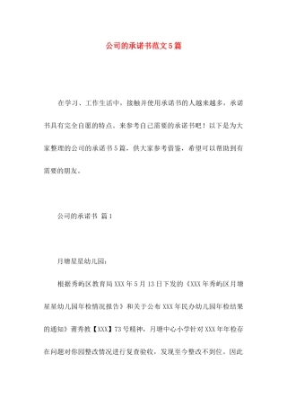 公司的承诺书范文5篇