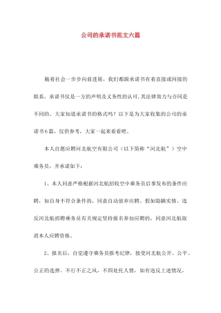 公司的承诺书范文六篇